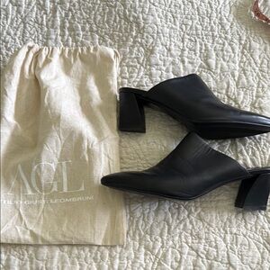 AGL Black Leather Mules with Pointed Toe